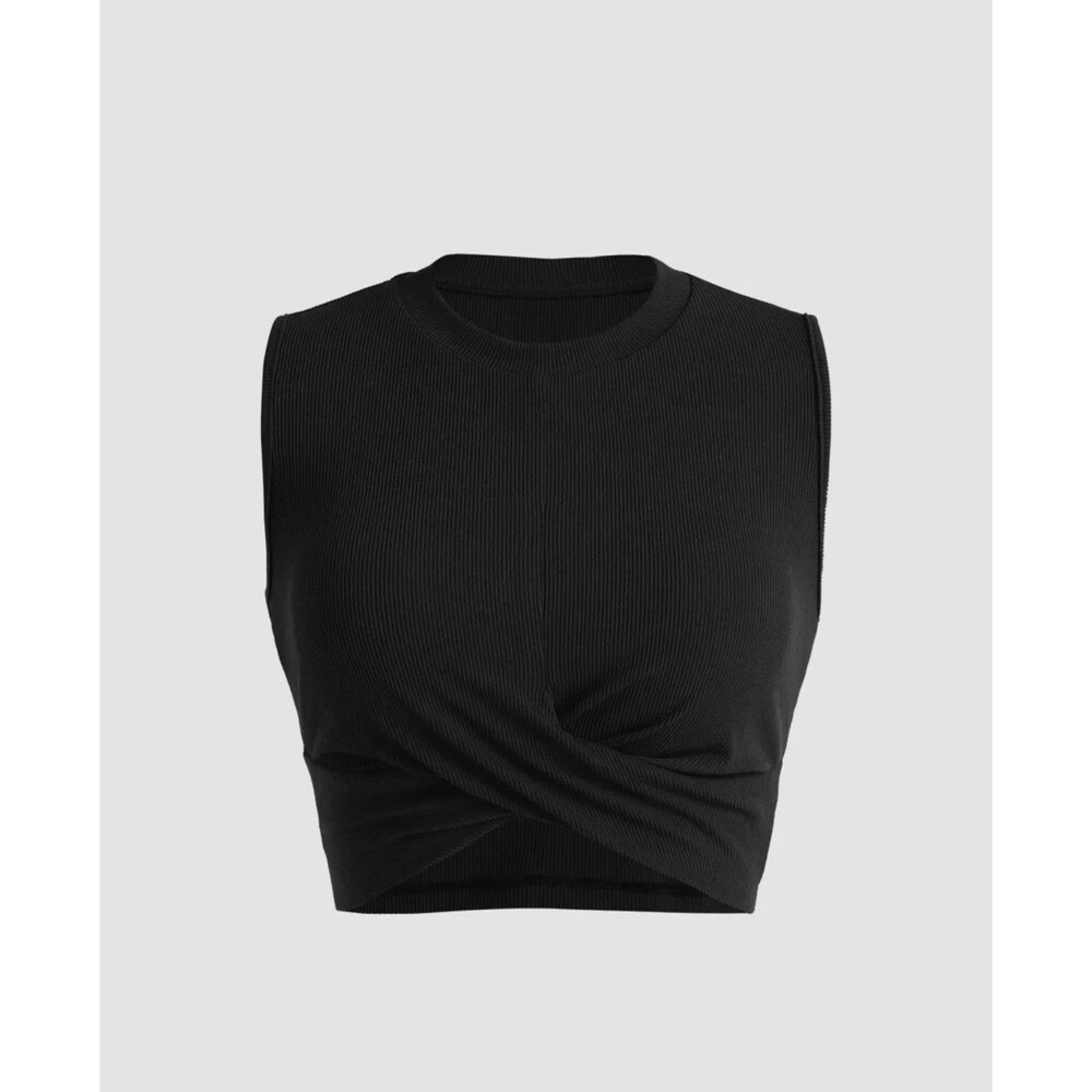 Cider NWT Black Knit Fabric Layered Crewneck Crop Basic Tank Top Women Size XL